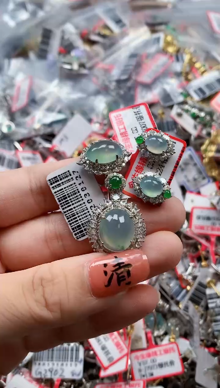 银S925镶嵌戒指翡翠天然A货缅甸翡翠