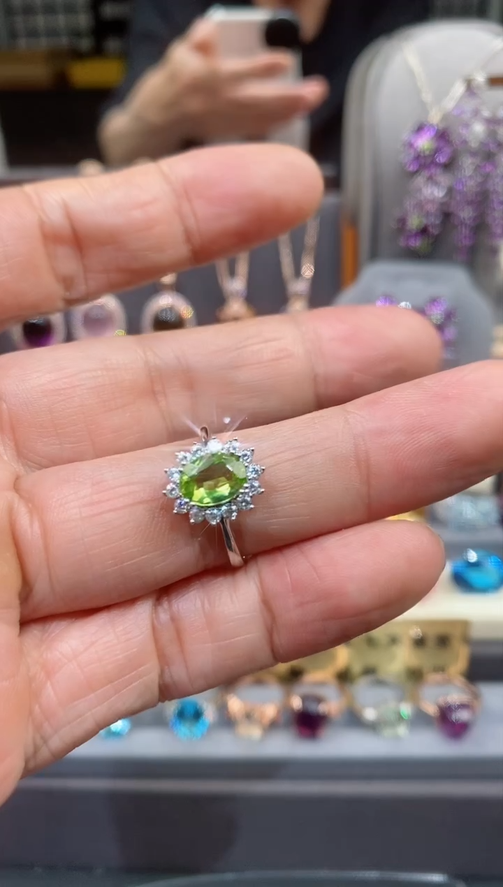 【闪购商品】橄榄石戒子银S925镶嵌橄榄石戒子 14#