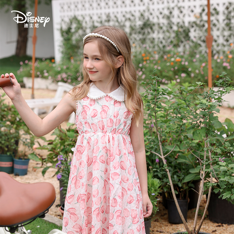 Disney/迪士尼夏季满印郁金香碎花2025年夏装淑女连衣裙
