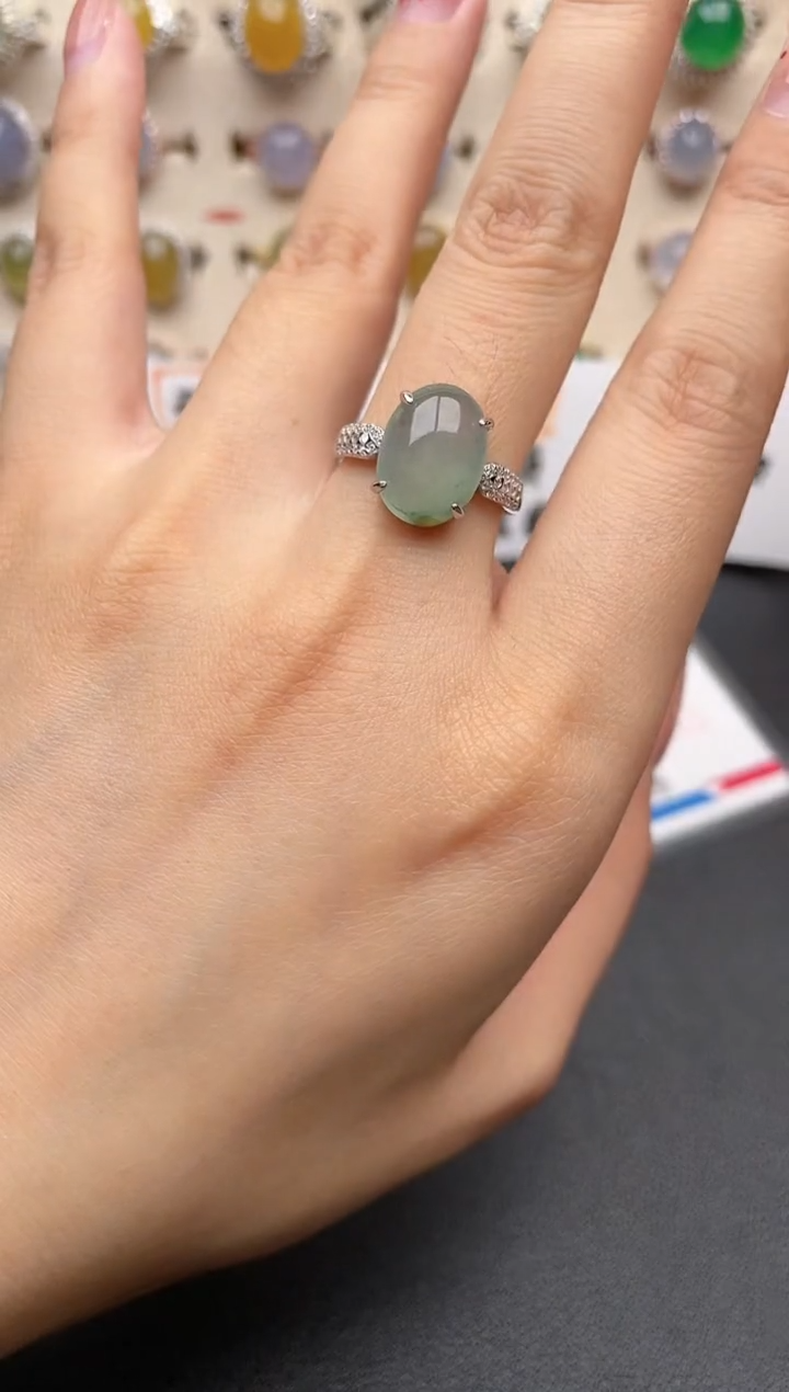 【闪购商品】翡翠戒指银S925镶嵌一物一证一礼盒