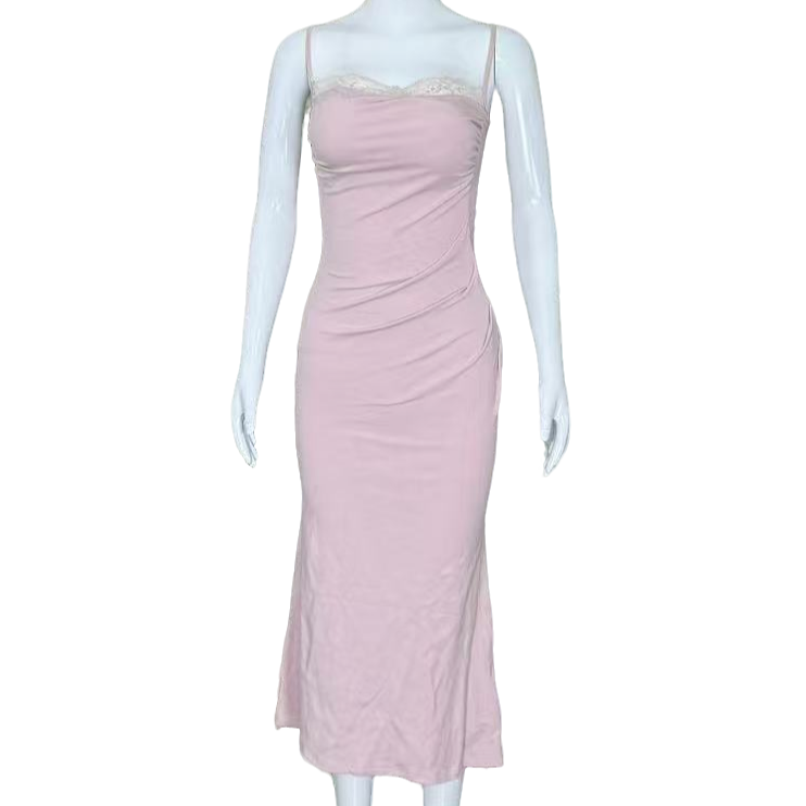 蕾丝拼接网纱吊带裙高级感名媛法式长裙纯欲性感显身材吊带连衣裙