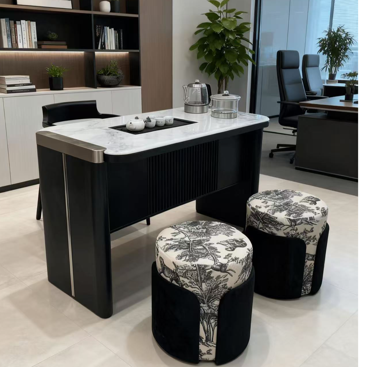 新中式阳台茶桌椅组合轻奢极简茶室书房家用小茶台阳台中古泡茶桌