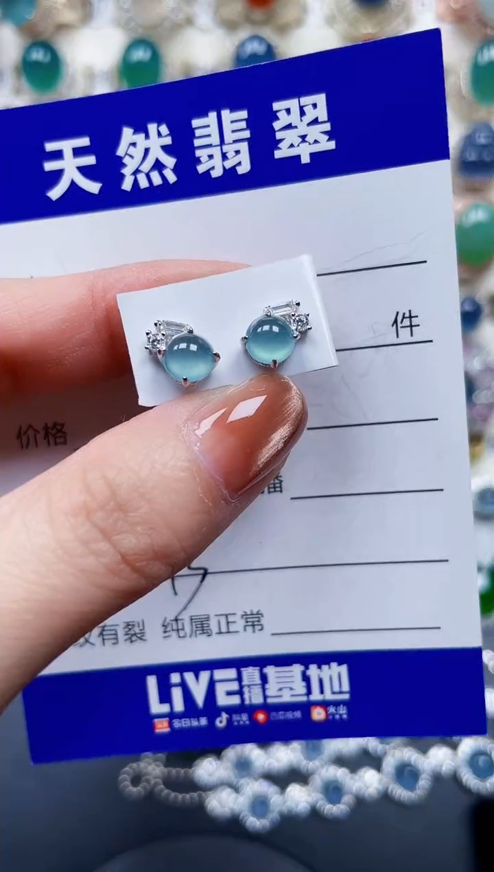 银S925镶嵌翡翠耳饰643