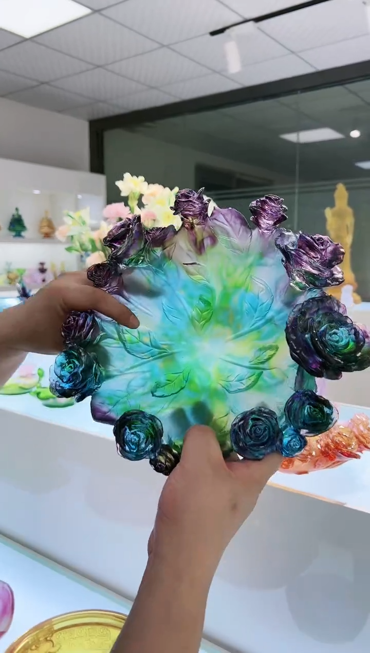 【闪购商品】茶宠古法琉璃玫瑰果盘大号