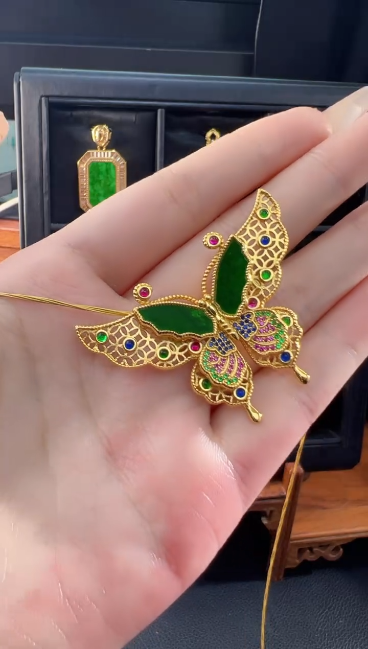 【闪购商品】翡翠吊坠(不含链)银S925镀金镶嵌天然缅甸翡翠A货吊坠