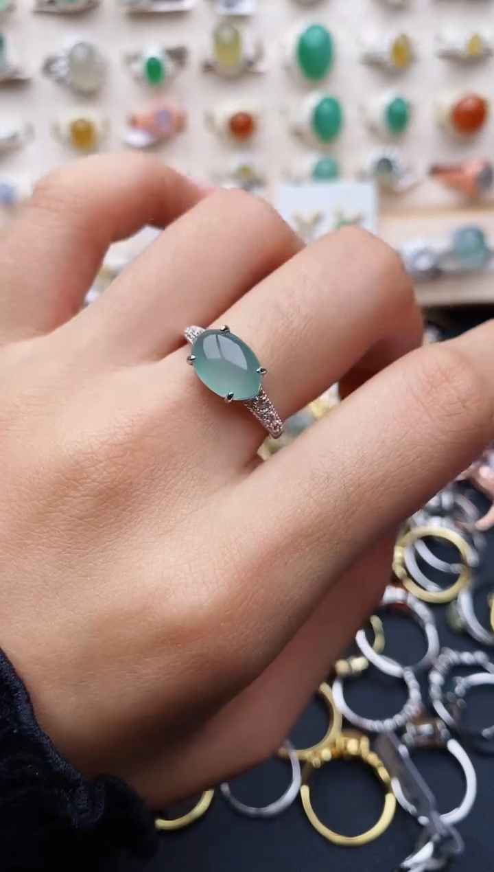 【闪购商品】翡翠戒指银S925镶嵌缅甸翡翠