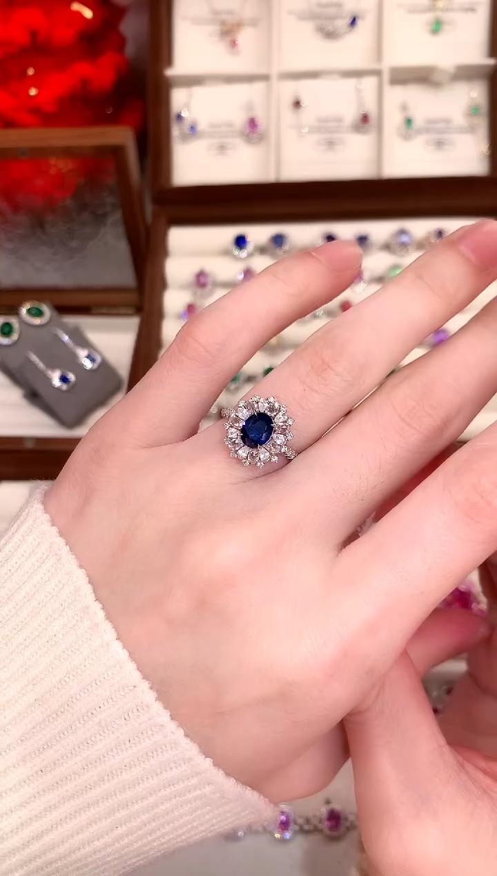 【闪购商品】蓝宝石戒指18K金镶嵌1.26ct/天然宝石/七天无理由