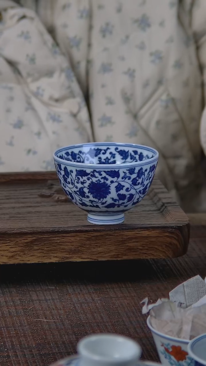 【闪购商品】折葵非器手工手绘满工缠枝鸡心杯