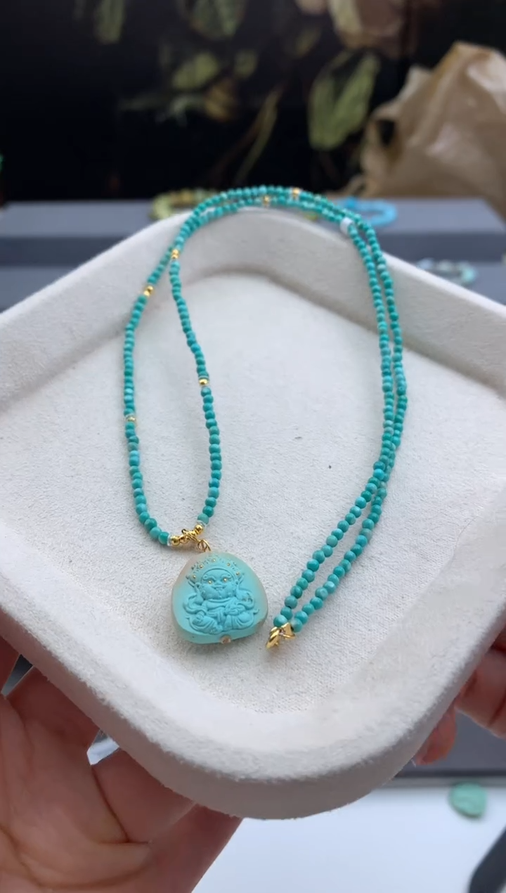 18K金镶嵌绿松石锁骨链茜.H39