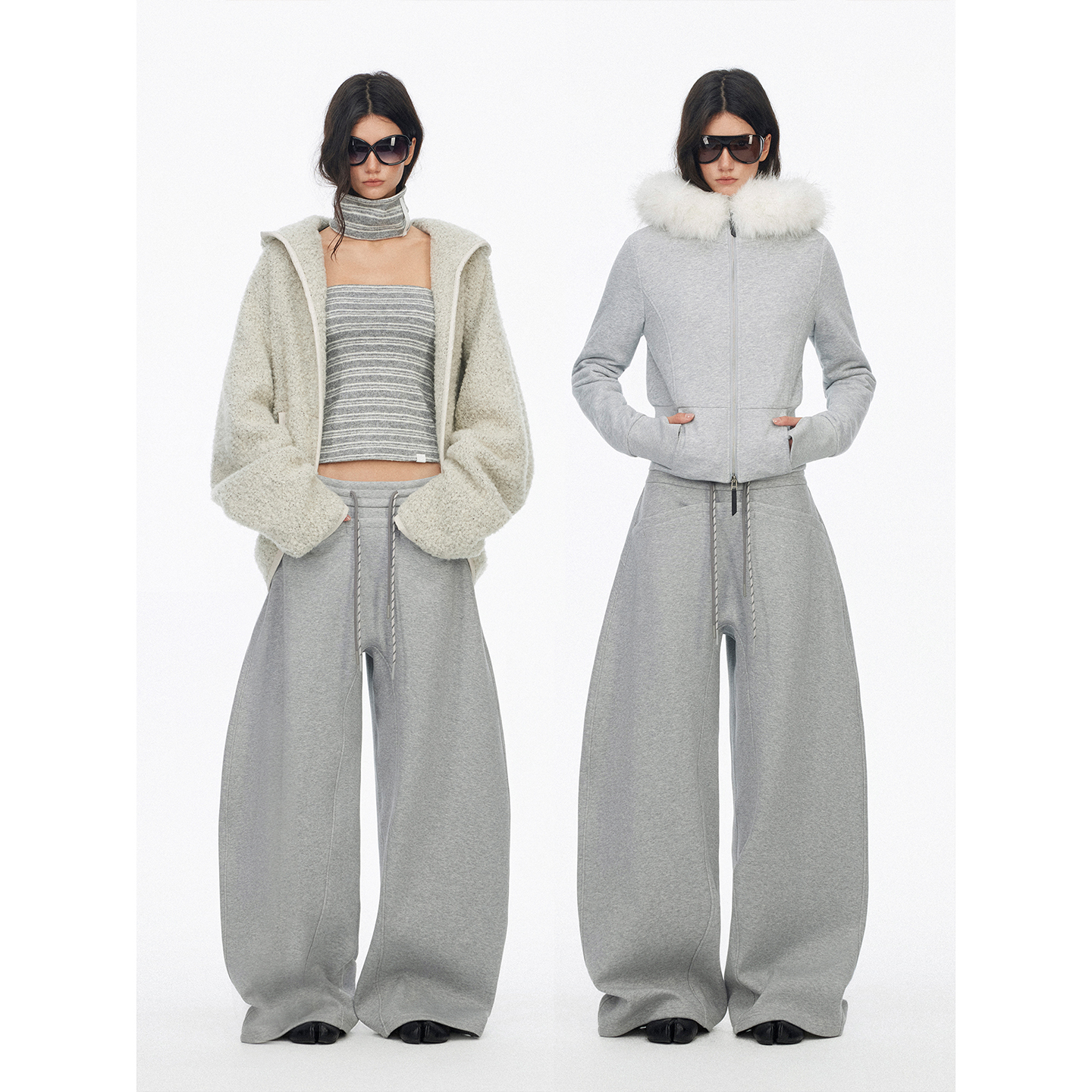 SALTHe盐茶*经典弧形阔腿双抽绳卫裤加绒加厚休闲宽松百搭长裤子