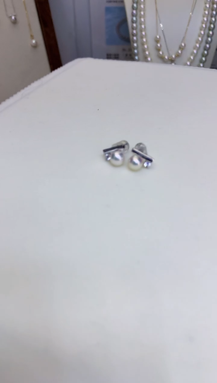 银S925镶嵌海水珍珠饰品音符耳钉