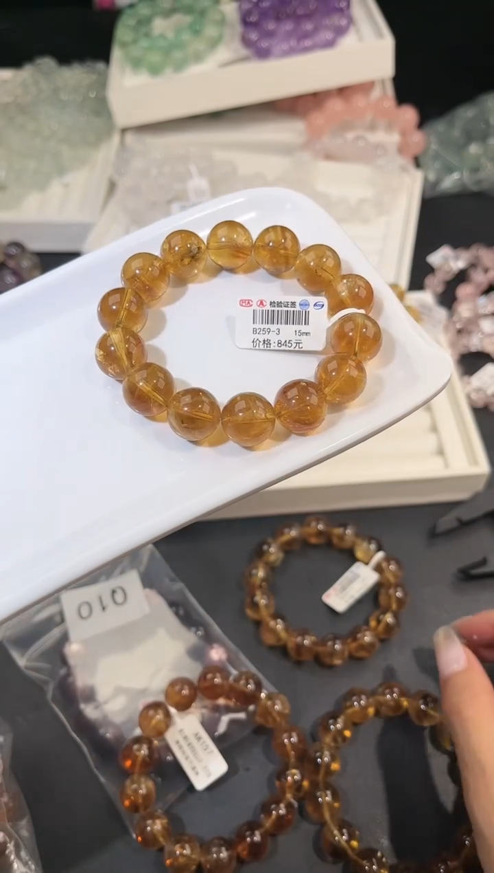 水晶手链未镶嵌多样性发一黄阿赛15mm