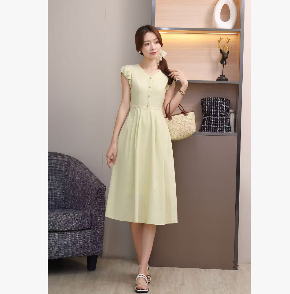 高级感法式重工温柔连衣裙女2025夏季新款收腰显瘦长裙29153【9】