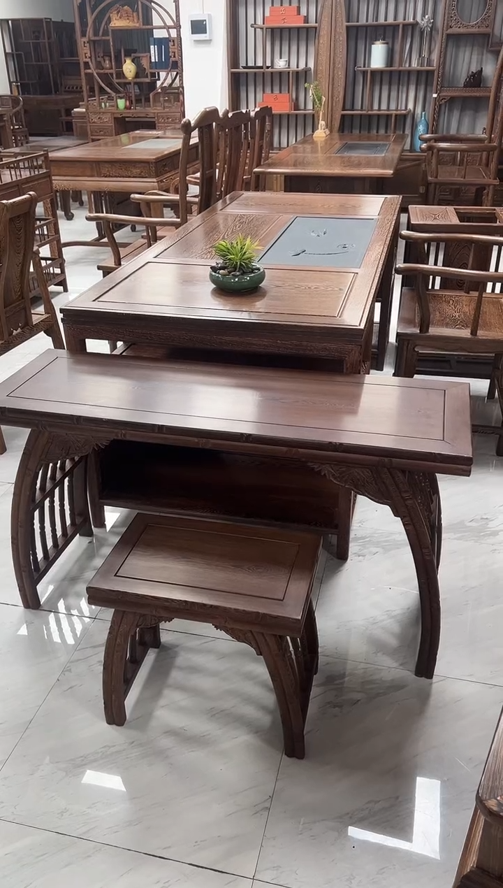 鸡翅木类端景台琴桌一套
