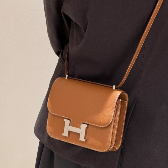 99新 Hermes/爱马仕 小花6枫爱 康康19 金棕色银扣 福宝马鞍皮刻