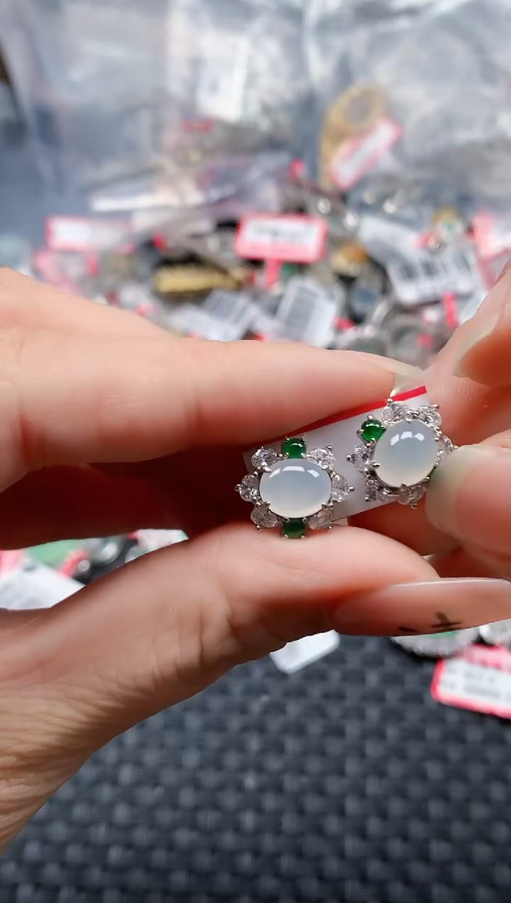 银S925镶嵌戒指翡翠天然A货缅甸翡翠