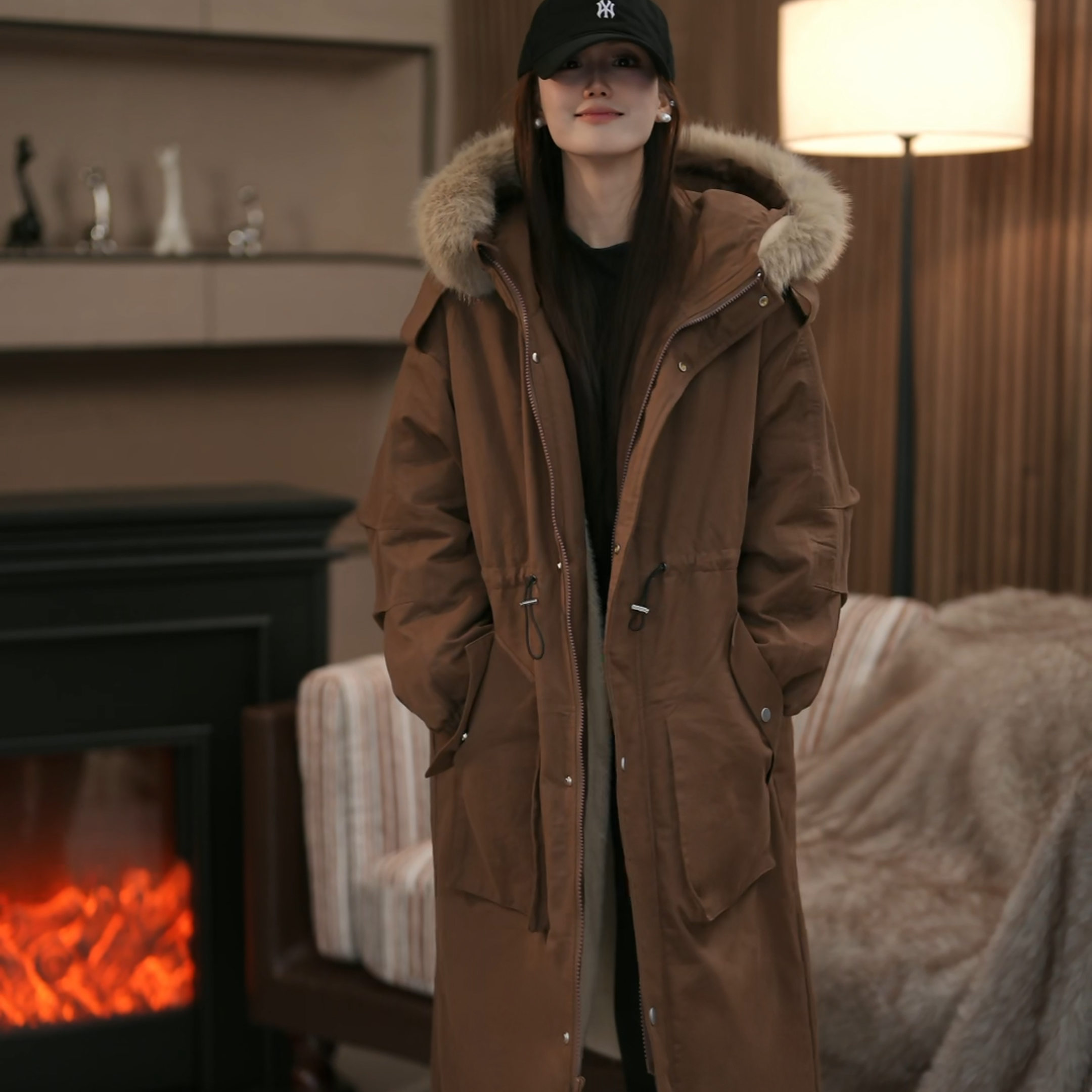 2025新款大毛领派克服女冬季韩版中长款棉衣棉服加绒加厚工装外套