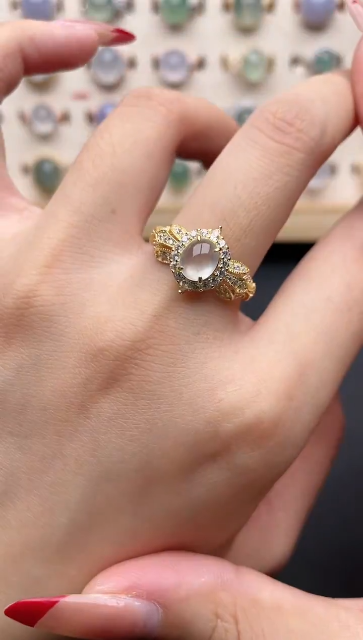 【闪购商品】翡翠戒指银S925镶嵌一物一证一礼盒