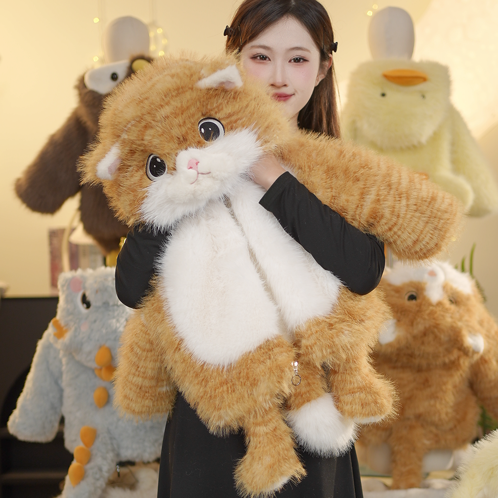 YS亲子男女童冬毛绒毛茸茸萌宝狸花猫草草冬季保暖加厚外套