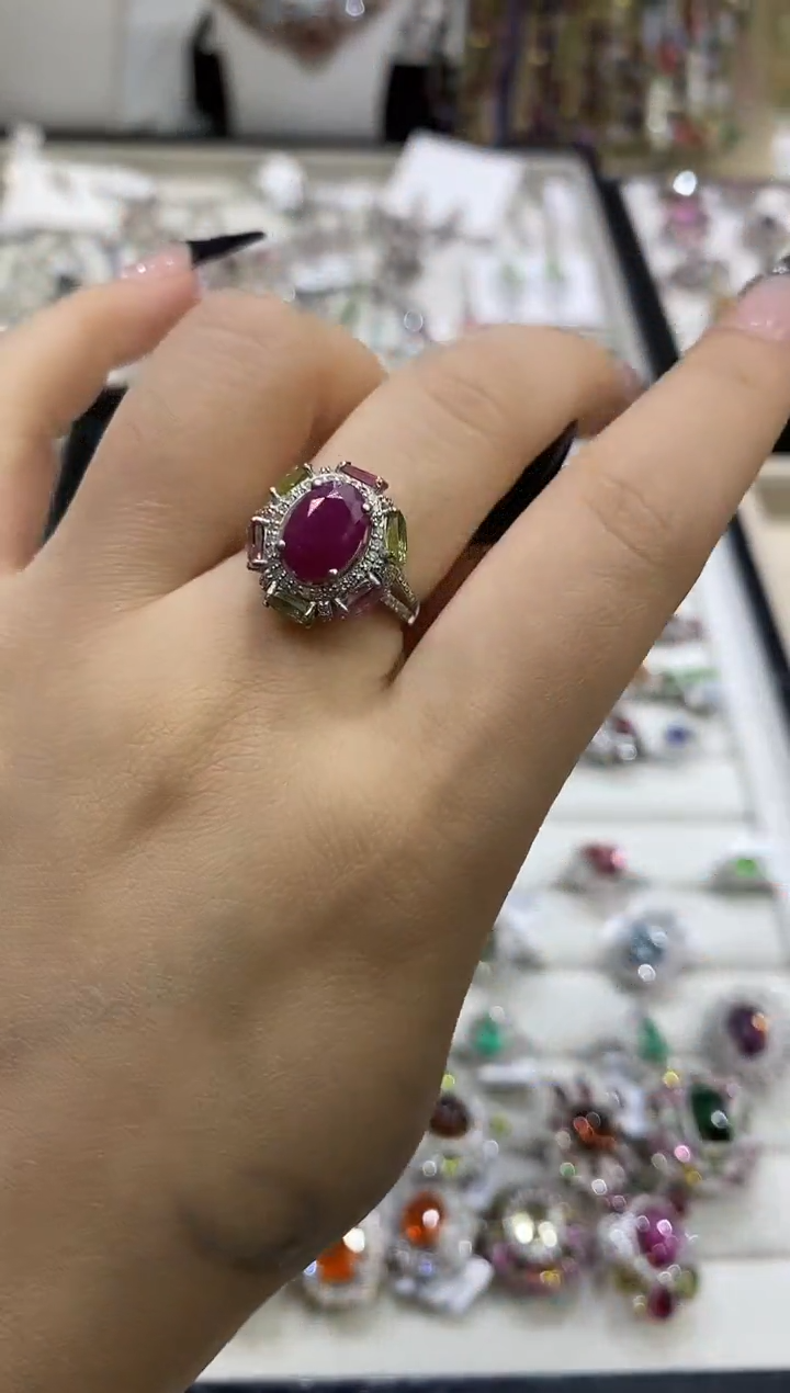 银S925镶嵌戒指定制红宝石楚楚珠宝中古甄选不退换