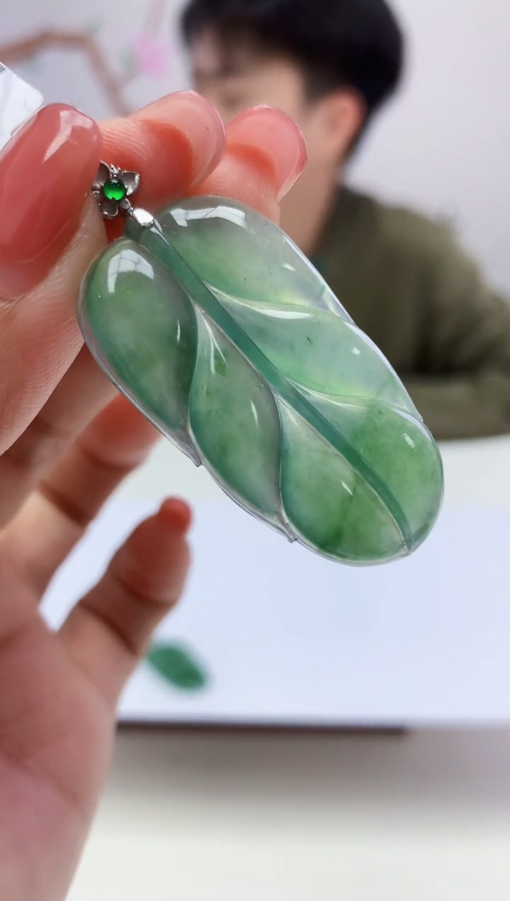 定制翡翠未镶嵌888xm-毛货叶子90赠金扣