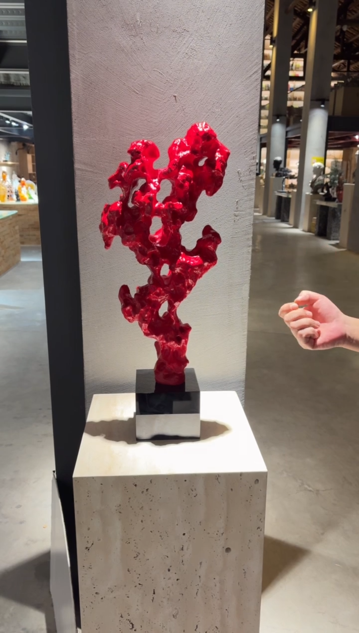 摆件0601082-1朱砂红大号太湖石+黑色高底座