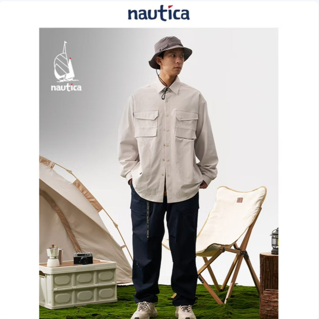 Nautica White Sailgorpcore 中性户外百搭廓形长袖衬衫WW4304