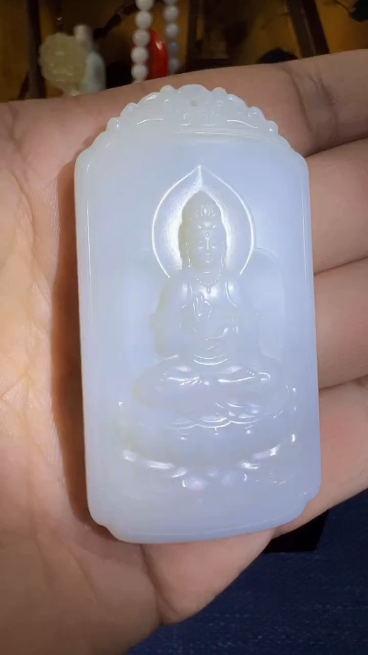 和田玉未镶嵌挂件和田 米达观音牌（飞铃文玩）