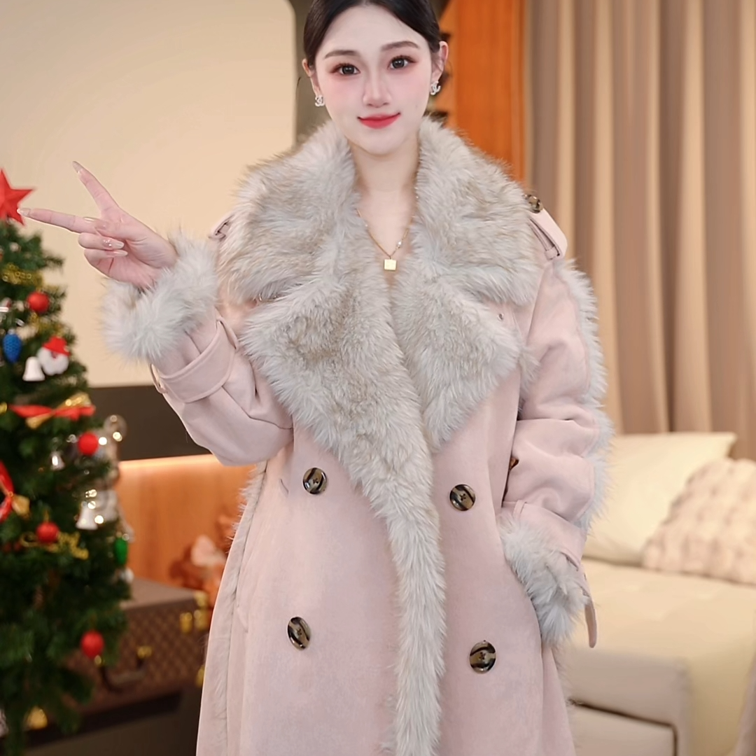 人造皮草 纯色长款冬季保暖轻奢女装大衣