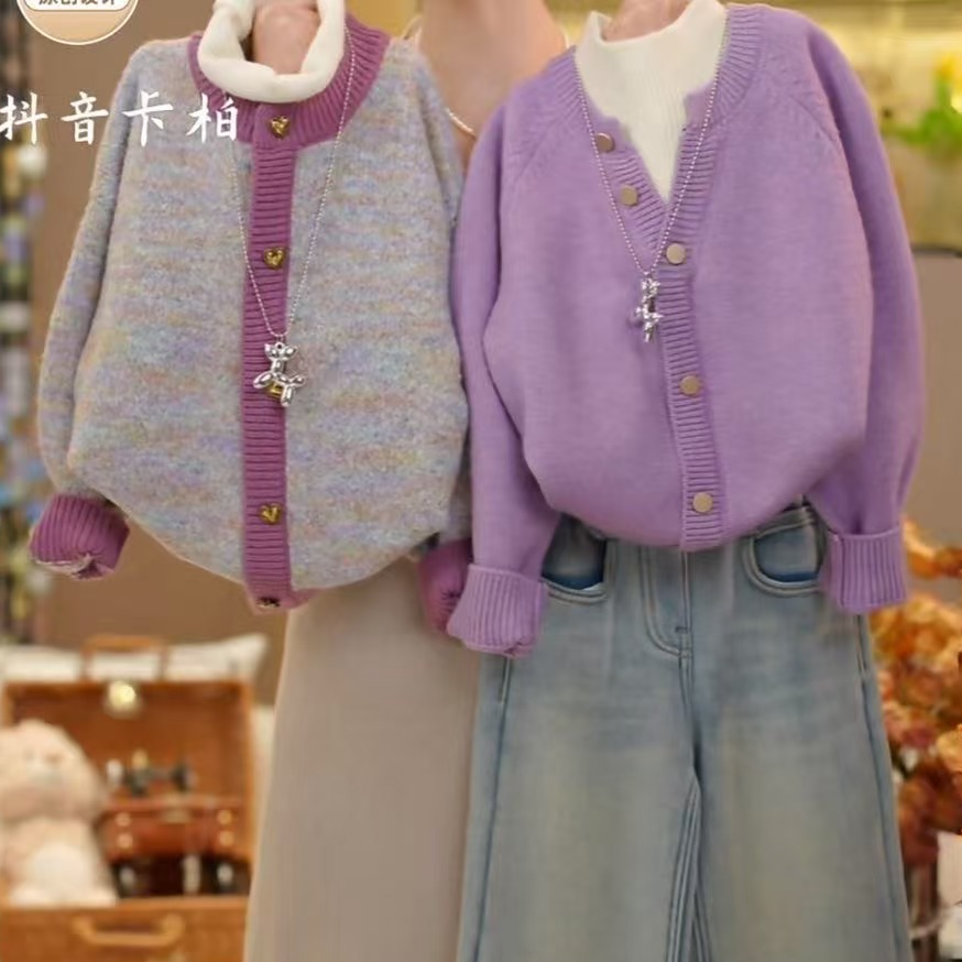 女童2026冬季韩版新款针织加厚毛衣洋气百搭假两件套头衫5974