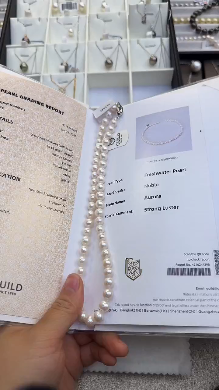颈饰银S925镶嵌淡水珍珠淡水珍珠欧若拉项链带吉尔德大证