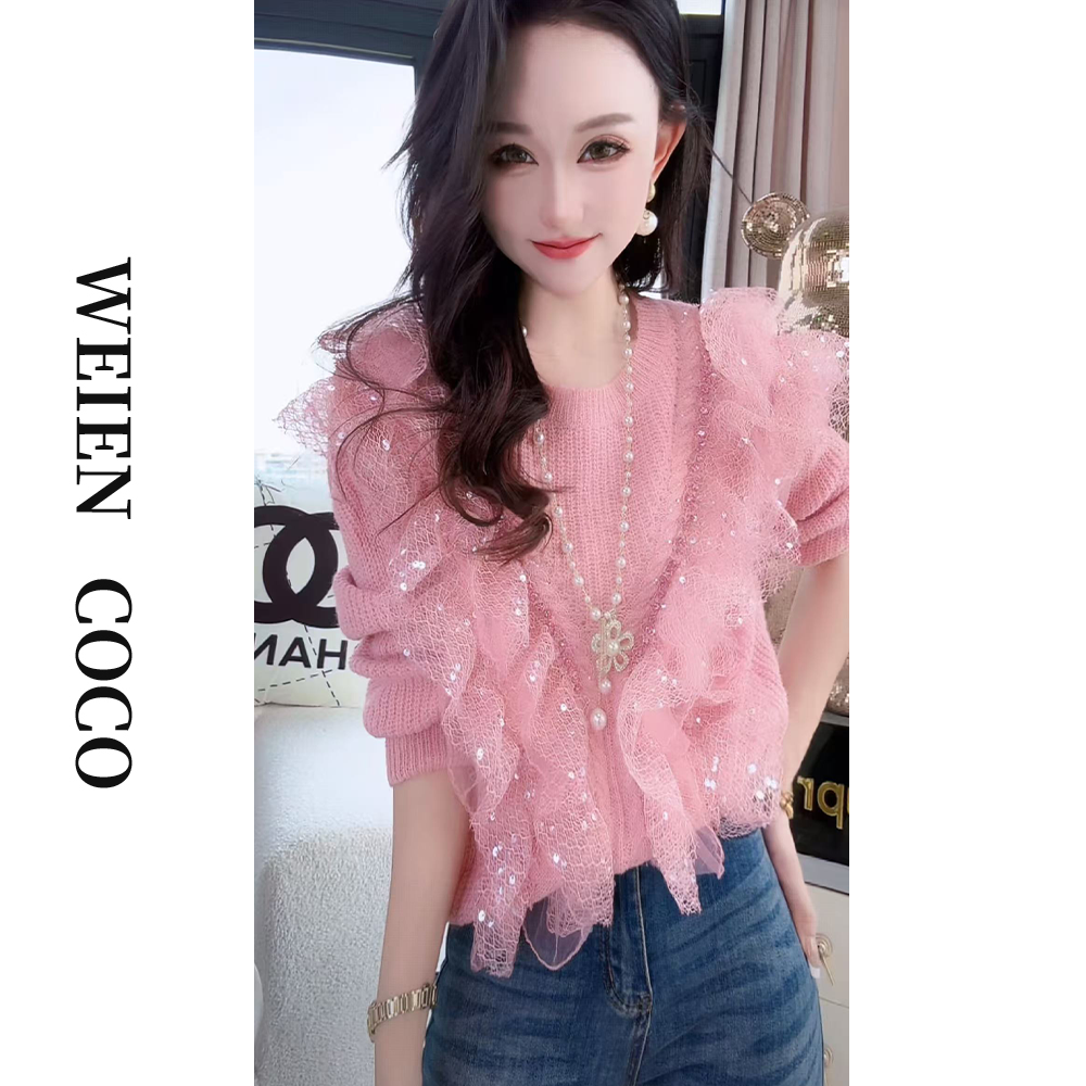 【薇恩COCO】毛衣镂空针织时尚新款简约长袖套头上衣S5398