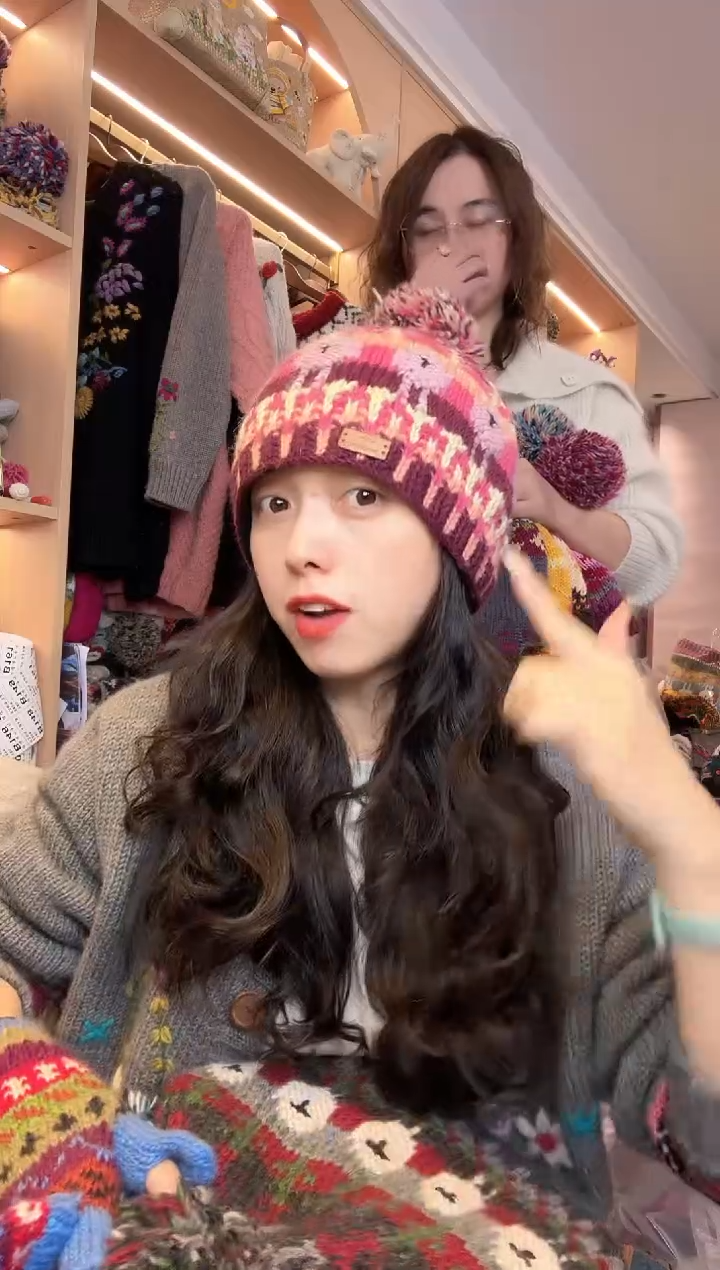 纯棉樱花粉小羊帽