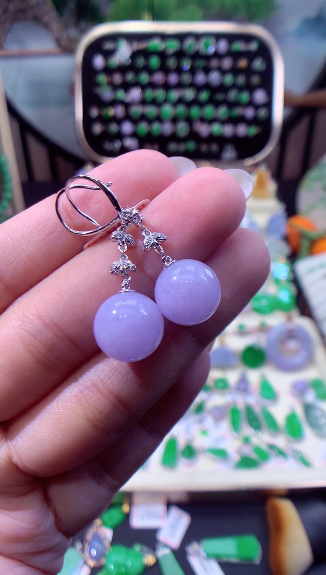 【闪购商品】翡翠耳饰18K金镶嵌缅甸天然A货翡翠