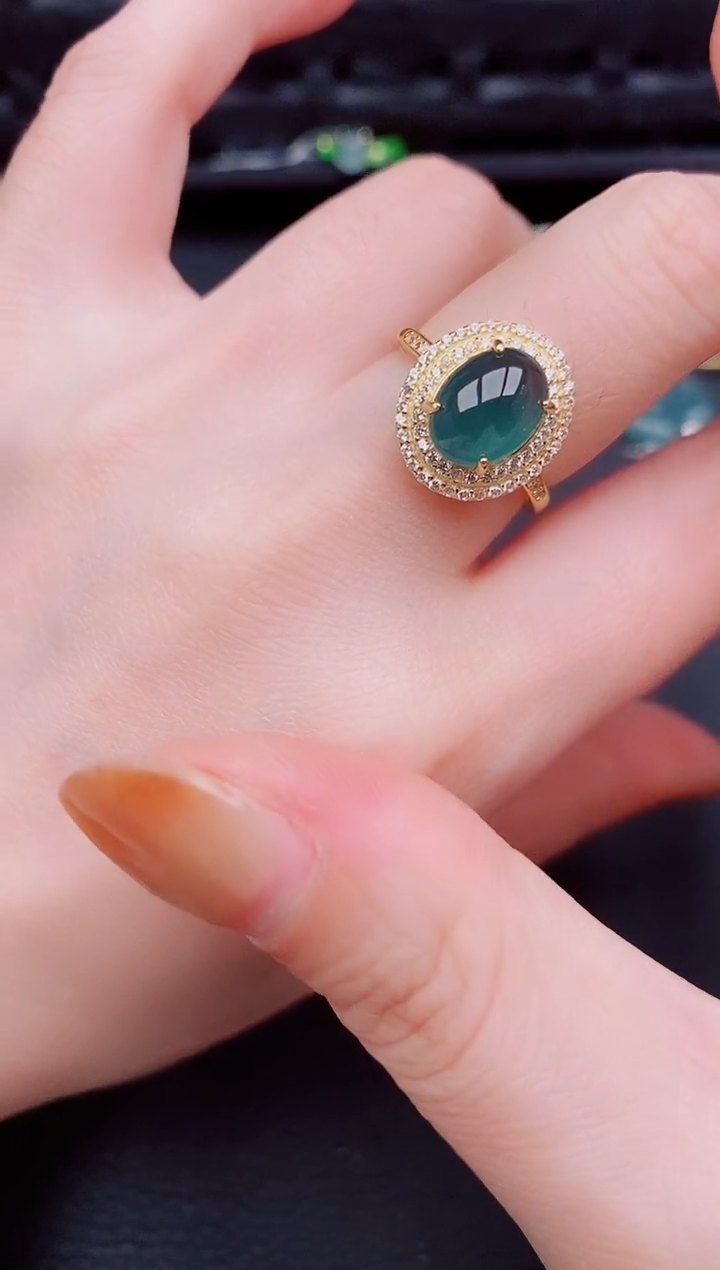 【闪购商品】翡翠戒指银S925镶嵌天然a货翡翠853