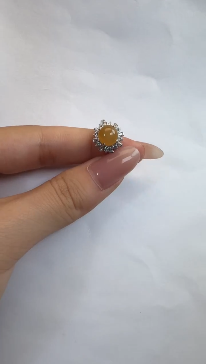 银S925镶嵌戒指翡翠925银镶缅甸A货翡翠戒指