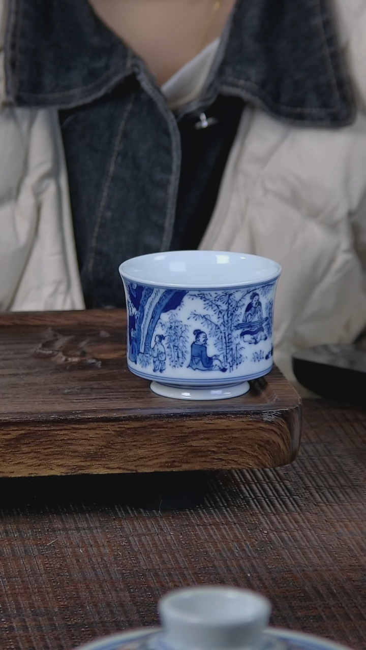 【闪购商品】折葵非器手工手绘竹林七贤小马蹄杯