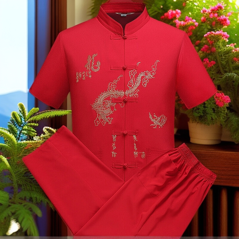 （龙腾款）夏季男士中老年针织刺绣中国风唐装休闲短袖唐装2209