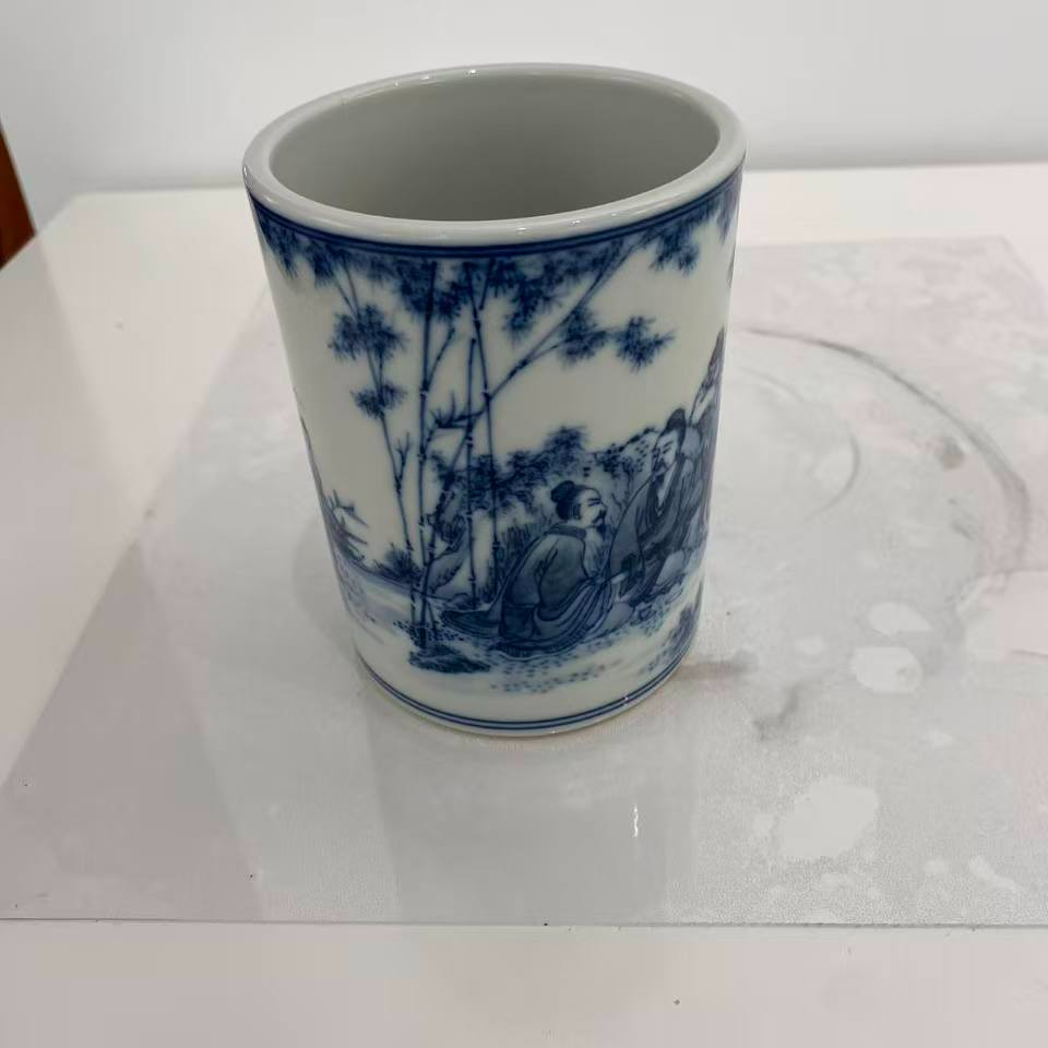 云巅汇 福利白瓷 竹林七贤柴烧笔筒