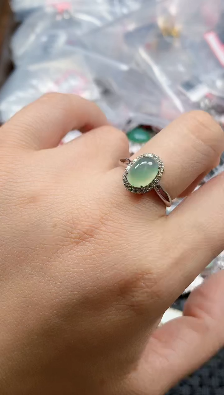 银S925镶嵌戒指翡翠天然A货缅甸翡翠
