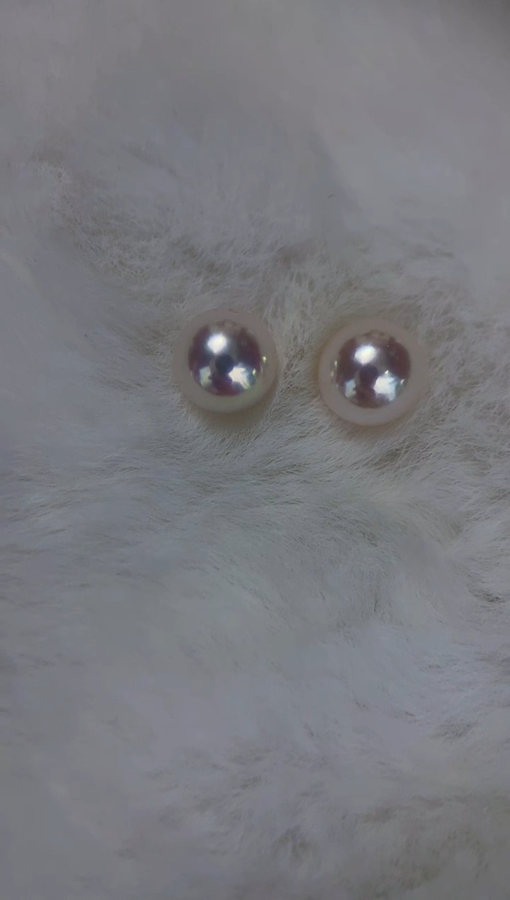 18K金镶嵌海水珍珠akoya耳钉7-7.5mm