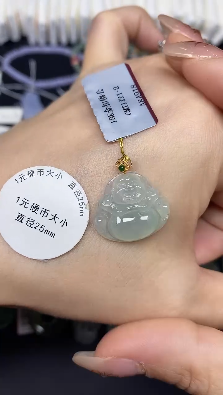 吊坠(不含链)18K金镶嵌翡翠佛公18K金扣镶嵌@@CMT1221-2