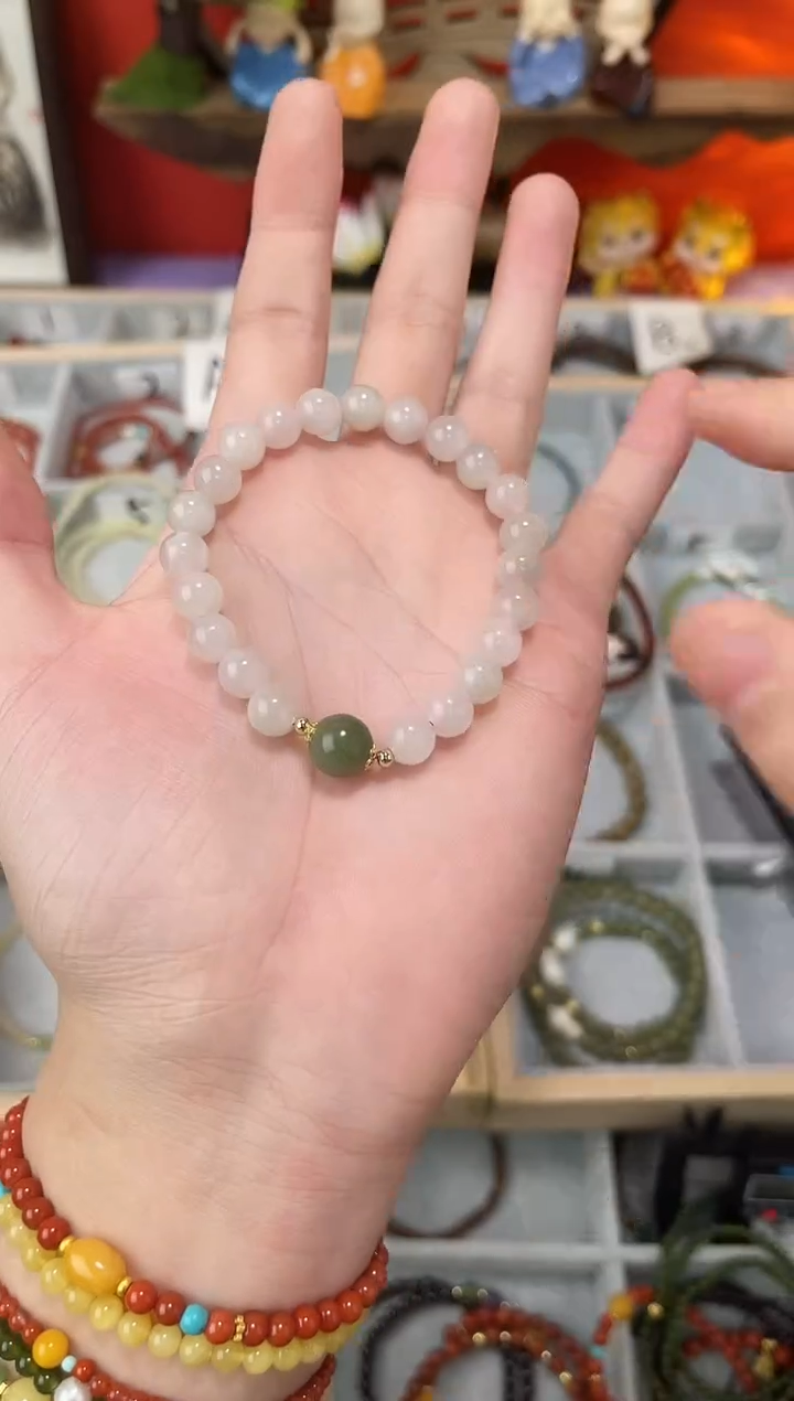 【闪购商品】和田玉手串未镶嵌0.8和田玉藕粉单圈QF-A225