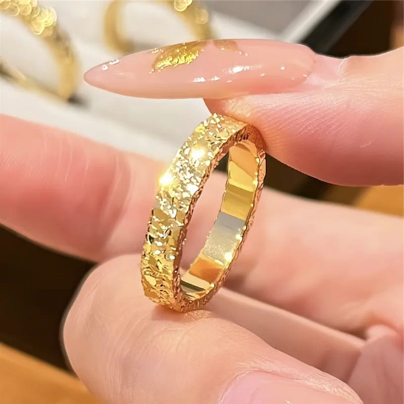 铜合金戒指  戒指 1342-时尚轻奢锤纹碎冰冰戒指潮流古法气质