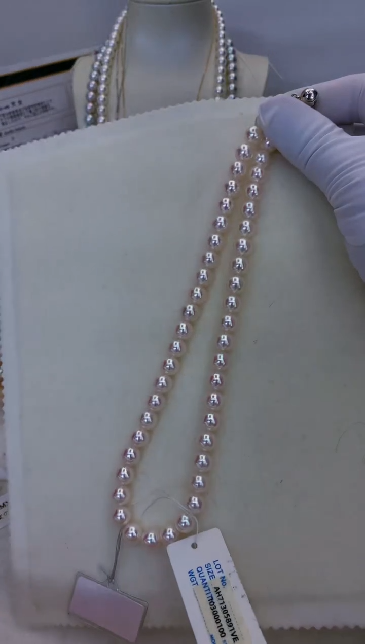 银S925镶嵌海水珍珠饰品8-8.5花珠满珠链带大证