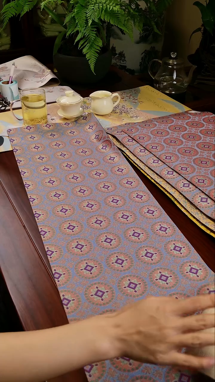 【连珠团窠单面】中国风干泡织锦茶席28*100