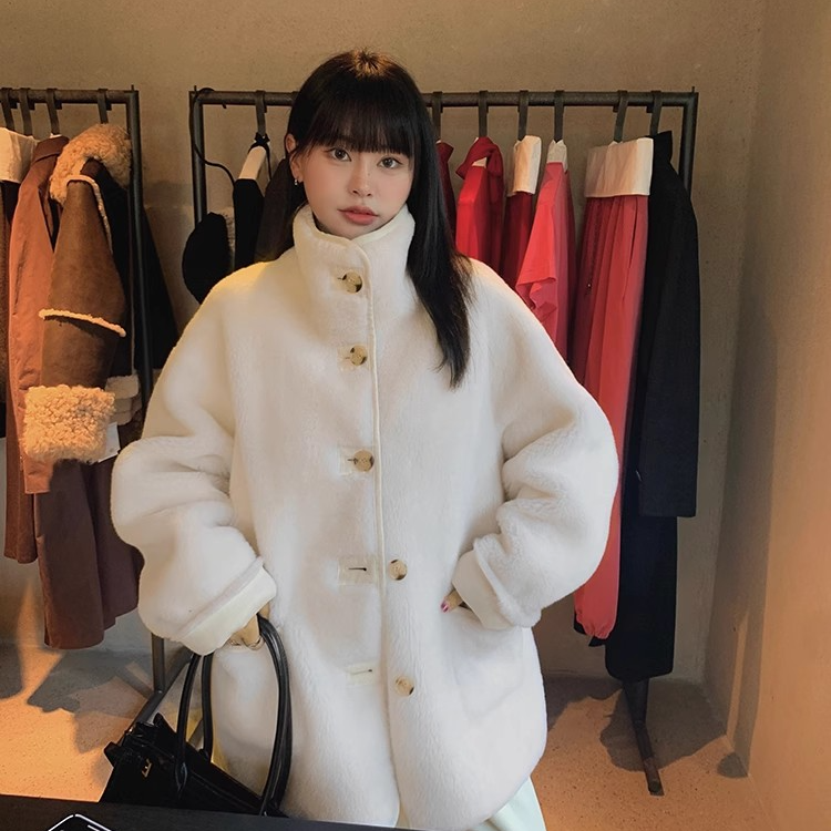 CC皮草 “小奶熊”澳洲进口100羊羔毛皮草高领羊剪绒外套女