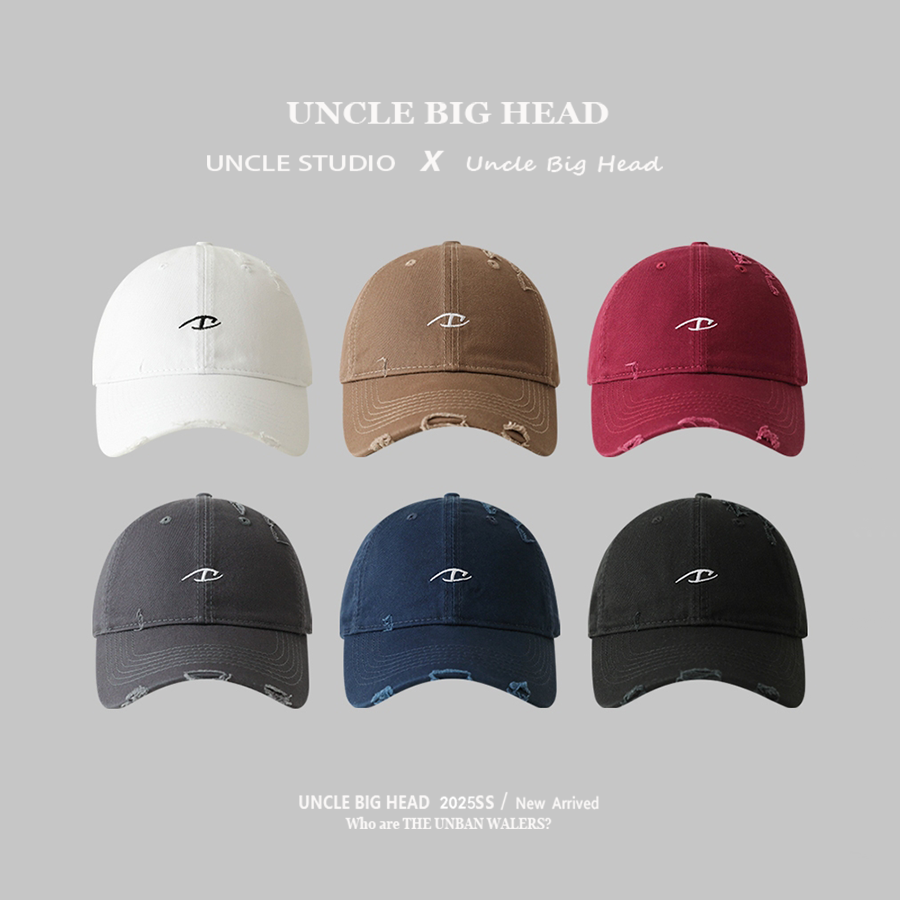 大头叔叔街头风棒球帽女韩系破洞宽檐帽简约百搭遮阳软顶鸭舌帽男