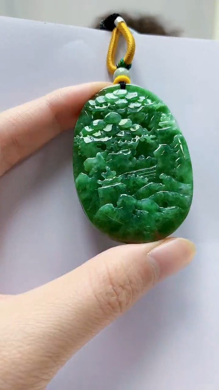 未镶嵌定制翡翠4688zm-毛货挂件80山水