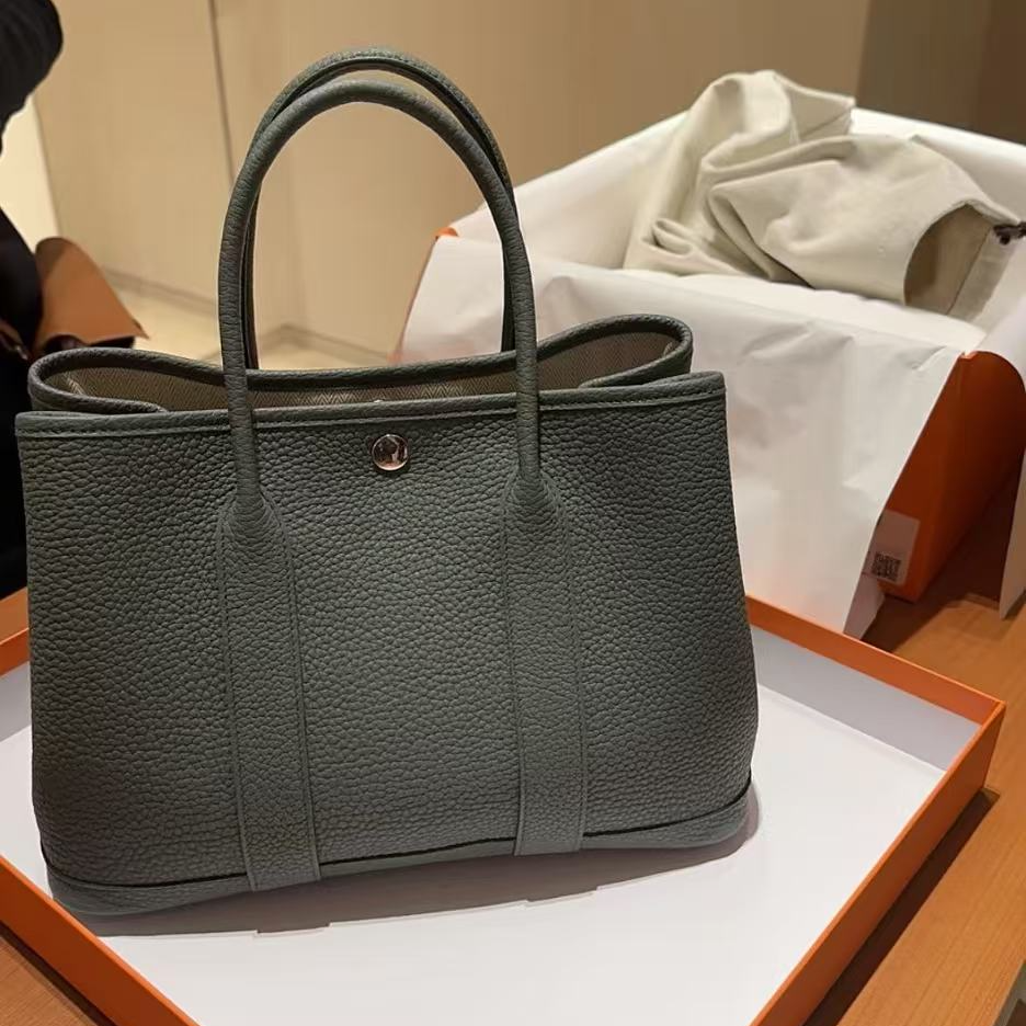 未使用 Hermes/爱马仕 花园30灰绿色 tc皮 B刻